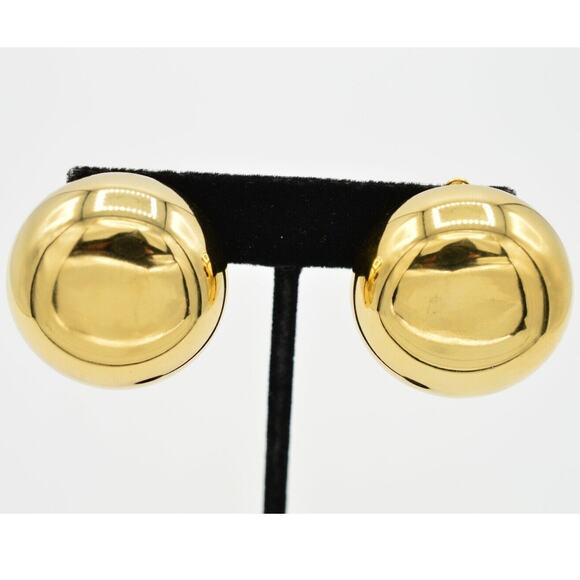 Givenchy Vintage Clip On Earrings Round Puffy Chunky Gold Signed 1980s BinQ - Picture 1 of 7